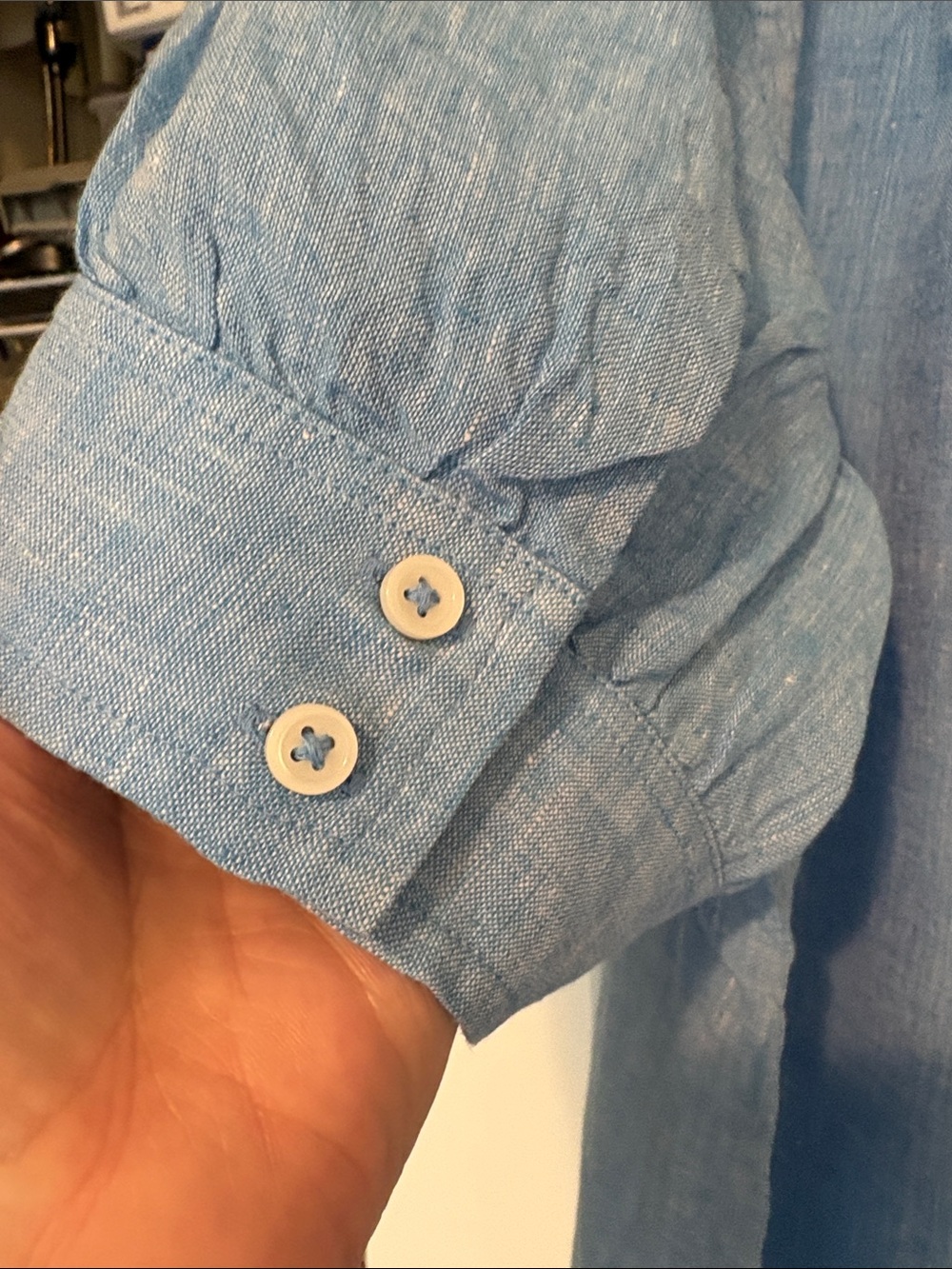 Talbots Light Blue Smocked Yoke Linen Top - Picture 6 of 9